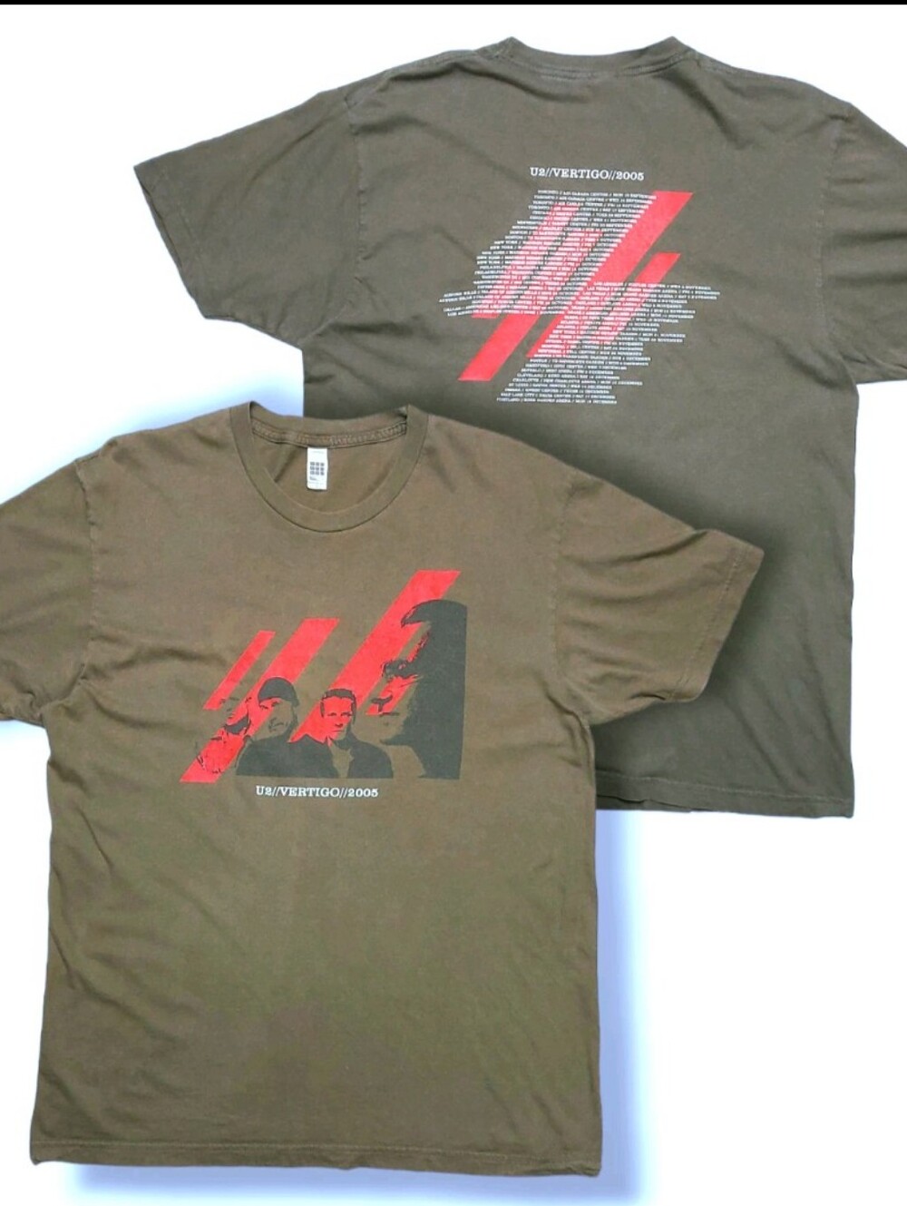 Vintage 2005 U2 Band Vertigo Tour Double-Sided Licensed Official Brown T-Shirt S